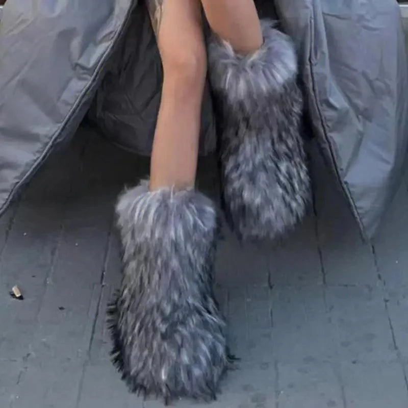 TEEK - Fluffy Faux Fox Fur Boots SHOES theteekdotcom