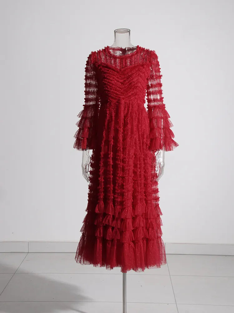 TEEK - Mesh Stripe Dress DRESS theteekdotcom RED S 