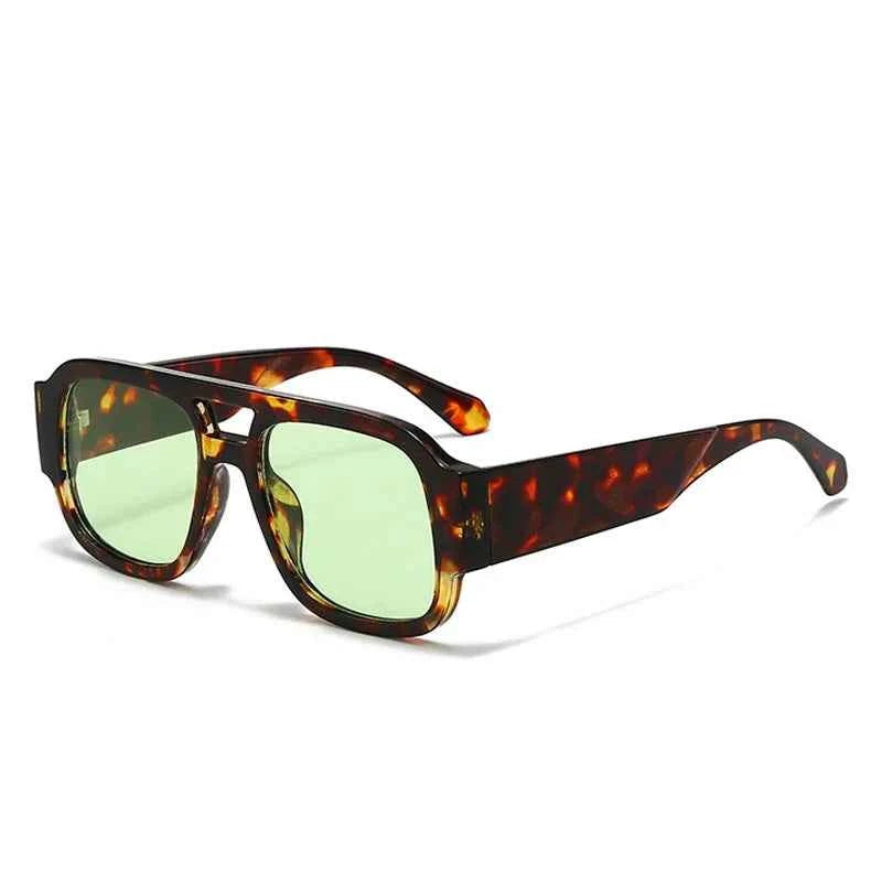 TEEK - Candy Color Double Bridges Square Sunglasses Shades UV400 EYEGLASSES theteekdotcom Leopard green