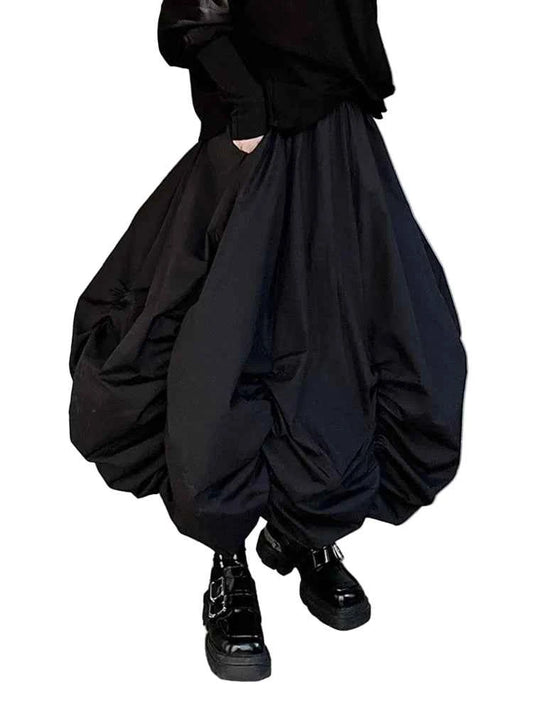 TEEK - Elastic Waist Puff Pleated Half Body Skirt