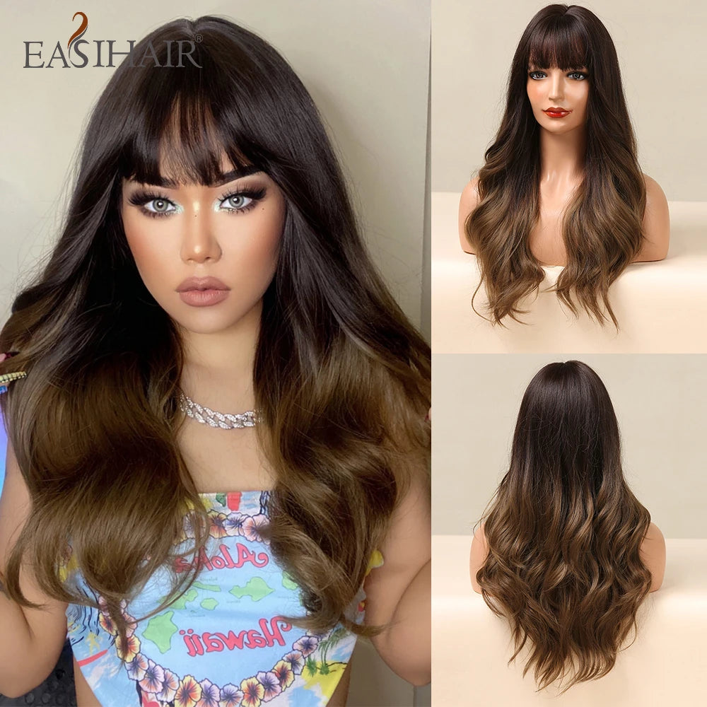 TEEK - Medium Length Wavy Bang Synthetic Wig HAIR theteekdotcom   