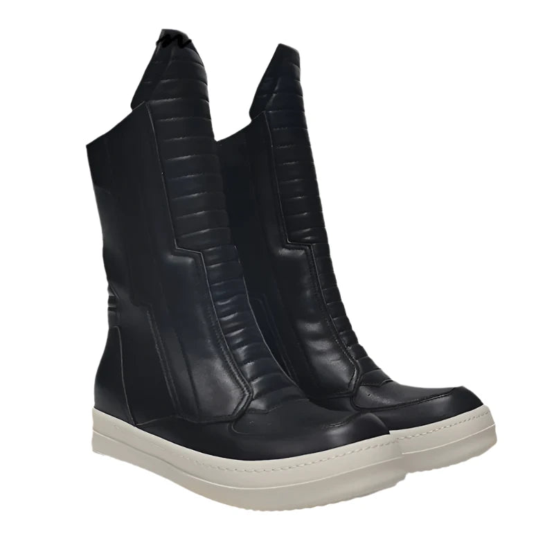 TEEK - Motorcycle Leather Luxury Mid-Calf Zip Flats Boots SHOES theteekdotcom   