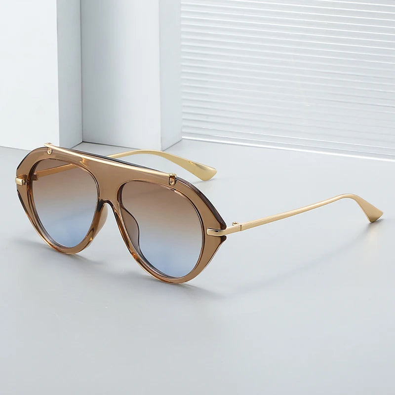 SO&EI Ins Popular Fashion Oversized Pilot Sunglasses Women Shades UV400 Retro Gradient Men Blue Green Sun Glasses TEEK