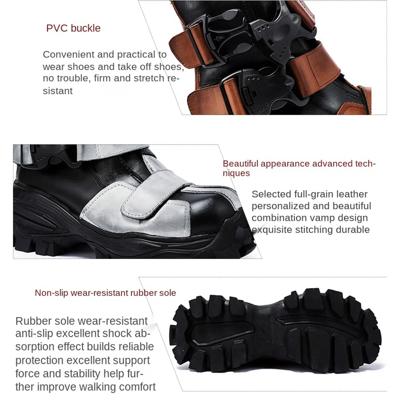 TEEK - Italian Leather Tri-Strap Buckle Motorcycle Boots SHOES theteekdotcom