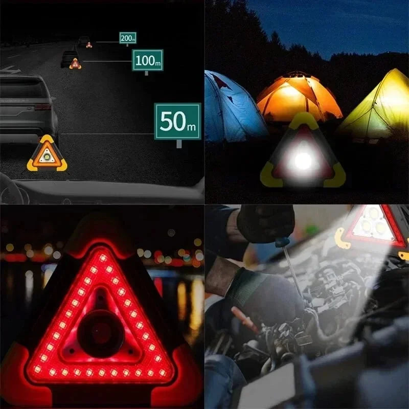 2-IN-1 Solar Emergency Triangular Roadside Warning Light Safety Emergency Breakdown Alarm Lamp Portable Flashing Light on Hand TEEK