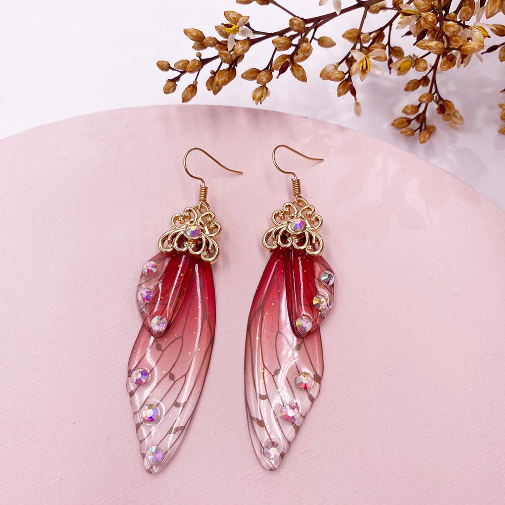 TEEK - Handmade Fairy Wing Earrings  theteekdotcom Gold-Red  