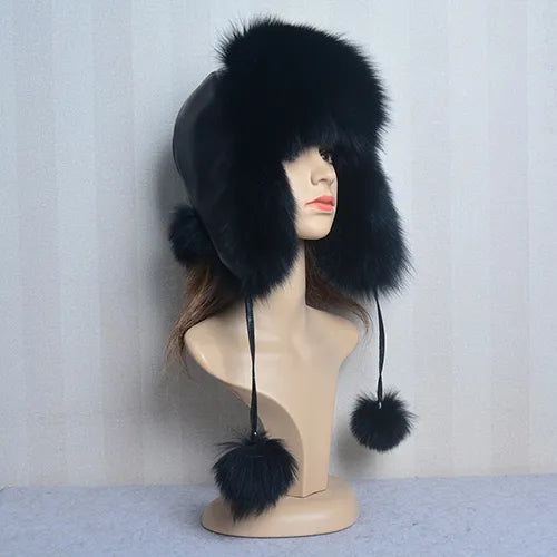 TEEK - Winter Real Fox Fluff Hat HAT theteekdotcom black  