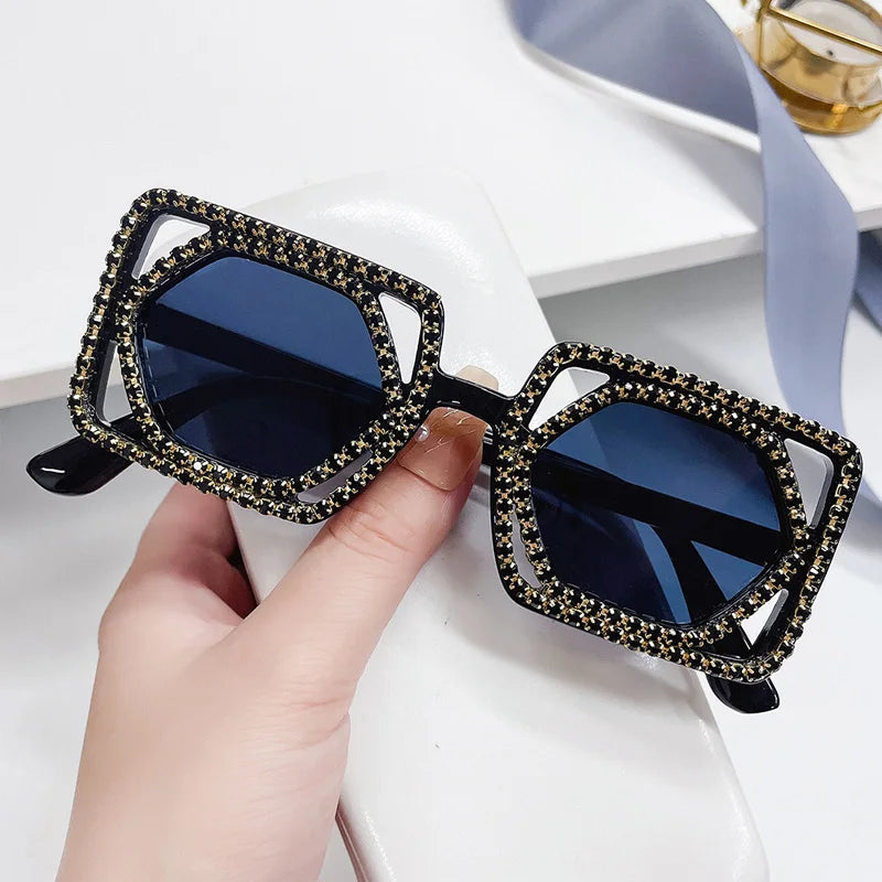 TEEK - Square Lux Double Down Diamond Sunglasses EYEGLASSES theteekdotcom C3 Blakc-Black  
