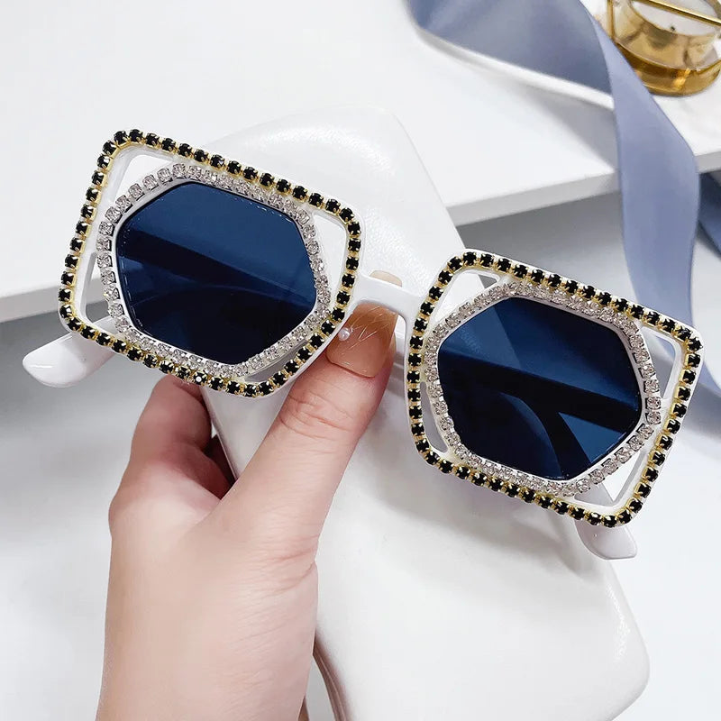 TEEK - Square Lux Double Down Diamond Sunglasses EYEGLASSES theteekdotcom C2 White-Black  