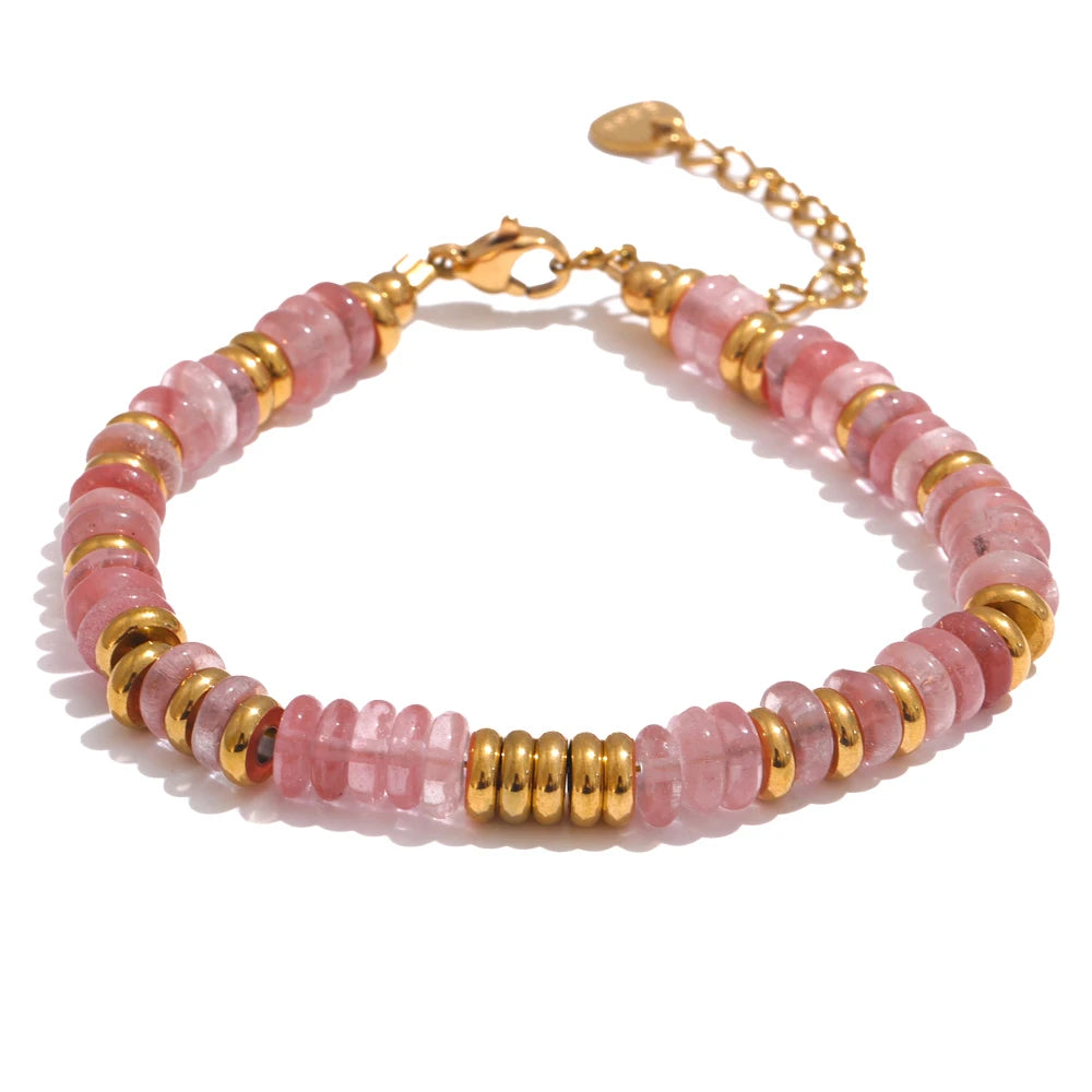 TEEK - Colorful Natural Stone Beads Chain Handmade Bracelet JEWELRY theteekdotcom YH4039A Pink  