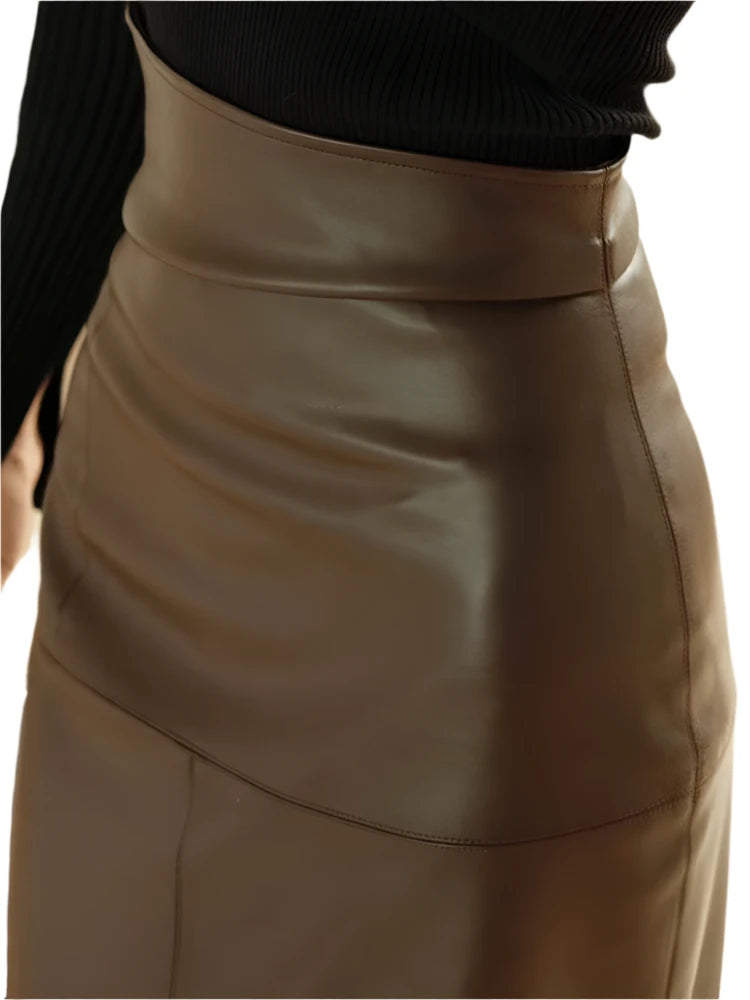 TEEK - Soft Brown Back Slit High Waist Long Skirt SKIRT theteekdotcom   