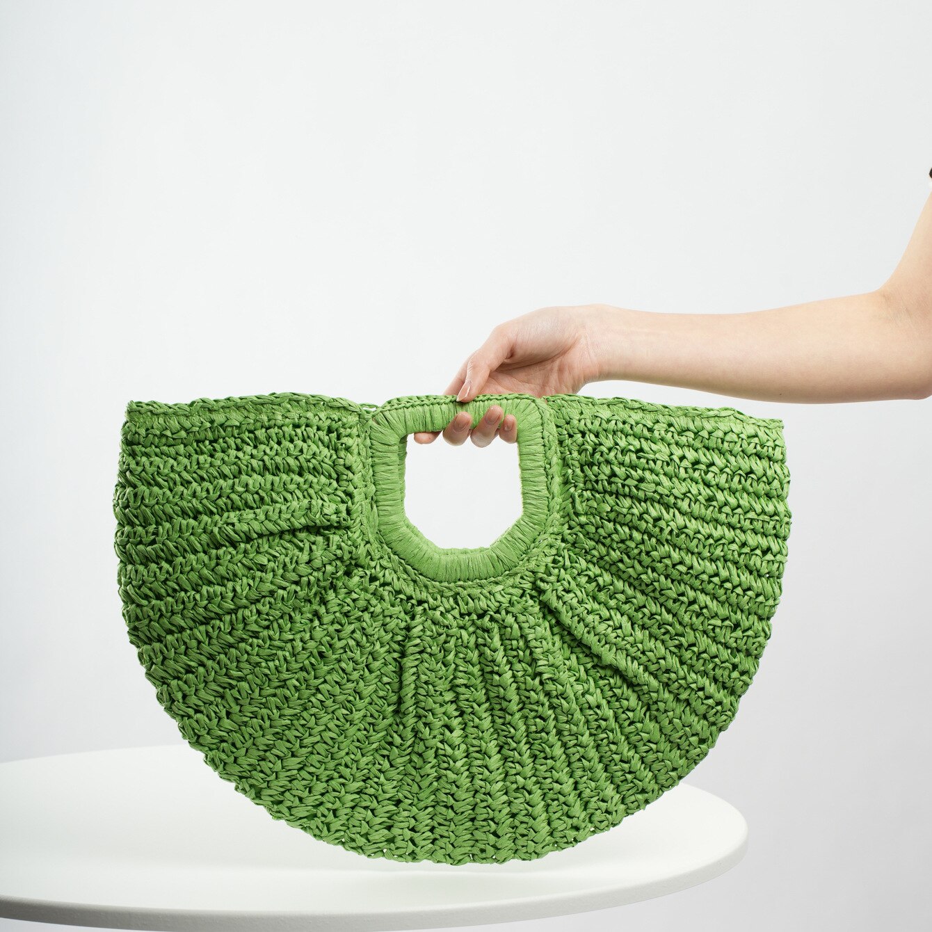 TEEK - Woven Straw Moon Handbag BAG theteekdotcom green  