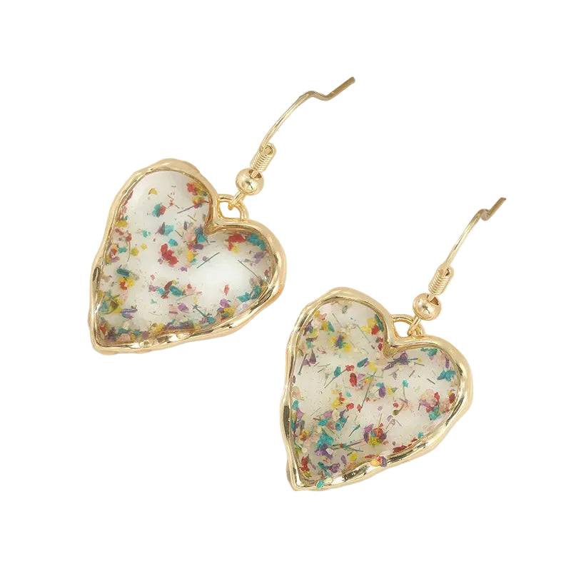 Cute Heart Shaped Earrings For Women Dried Flower Transparent Resin Drop Earring Romantic Jewelry Anniversary Valentines Gift TEEK A490-1
