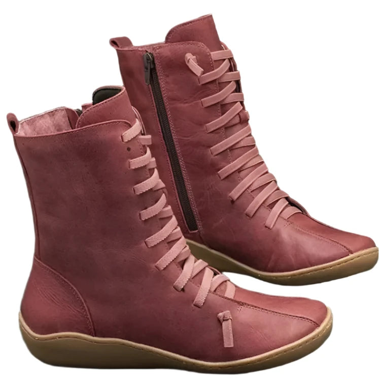 TEEK - Mid-Calf Soft Handmade Flat Work Boots SHOES theteekdotcom Rosy Red 5.5 