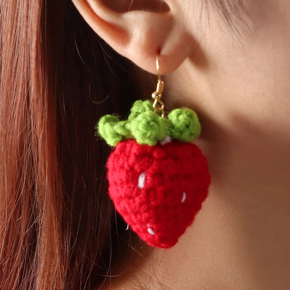 TEEK - Woolen Red Cherry or Strawberry Earrings JEWELRY theteekdotcom Strawberry  