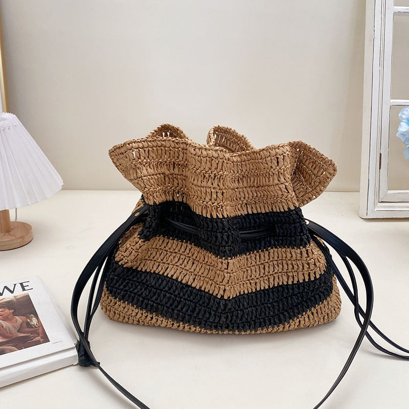 TEEK - Striped Straw Woven Handbag BAG theteekdotcom   