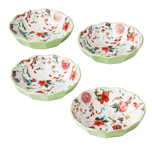 TEEK - Painted Meadow 4-Piece Ceramic Pasta Bowl Set