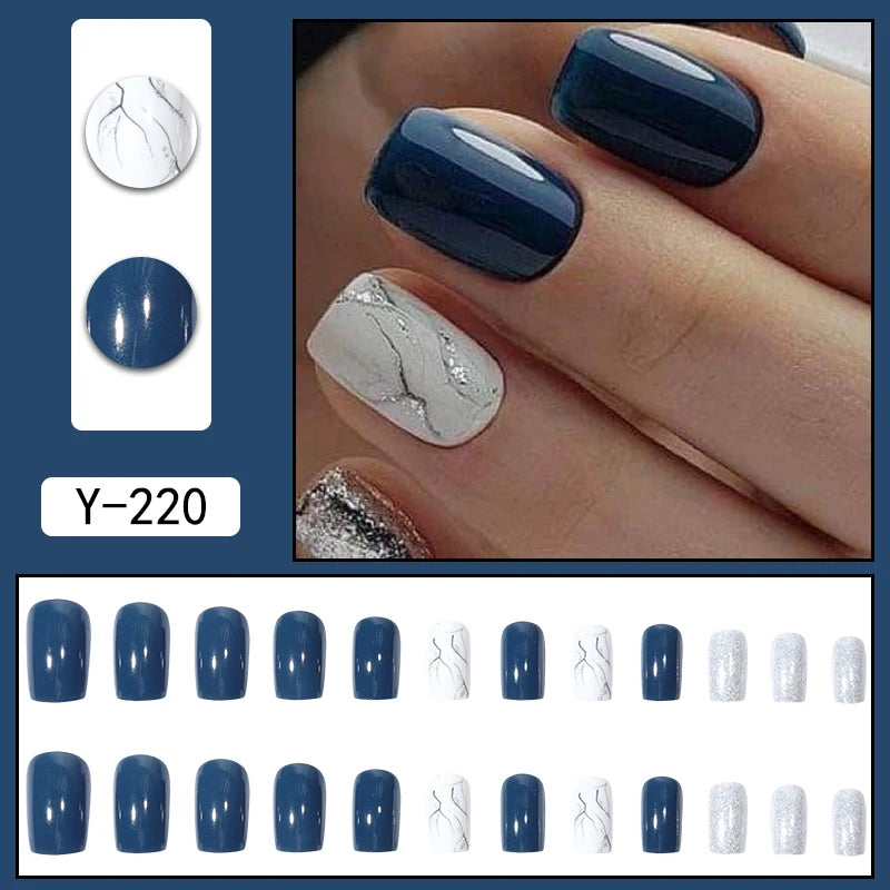 TEEK - 24 Pcs Medium Size Almond Shaped Blue Frost False Nails NAIL ART theteekdotcom   