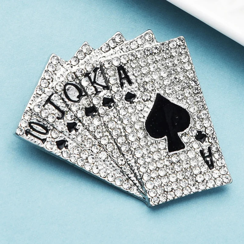 TEEK - Sparkling Full Crystal Poker Cards Brooch JEWELRY theteekdotcom Sliver