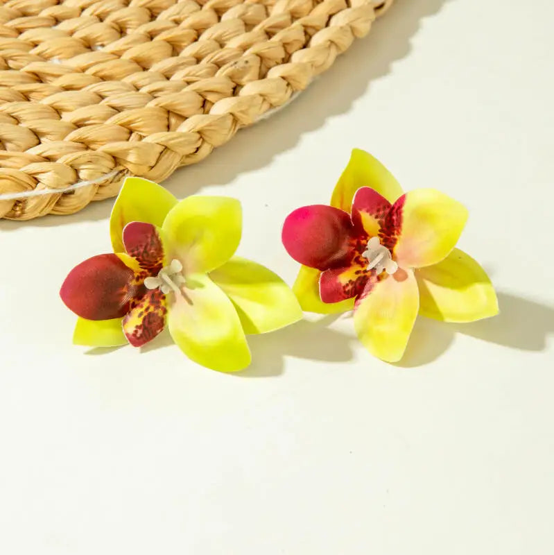 Bohemian Colorful Polyester Large Flowers Earrings for Women Girls New Trendy Vintage Vacation Stud Earrings Jewelry Accessories TEEK