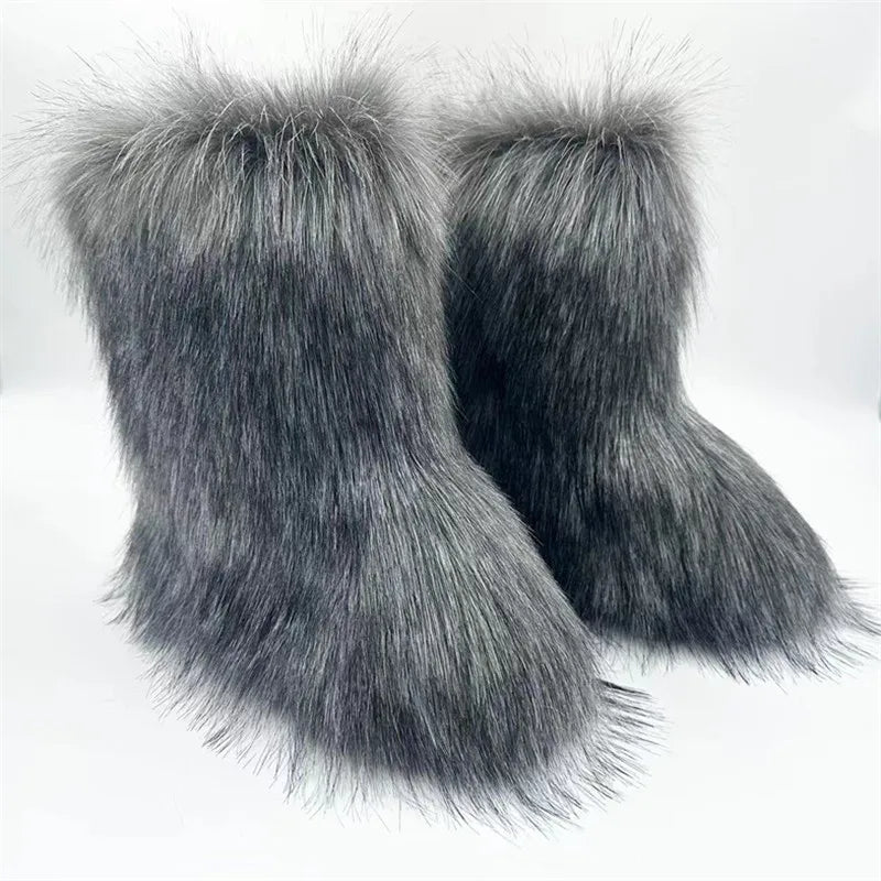 TEEK - Faux Fox Fur Snow Boots Velvet Headband Handbag Set SET theteekdotcom   