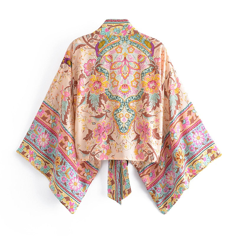 TEEK - Boho Queens Vintage Floral Sashes Short  Kimono Robe ROBE theteekdotcom   