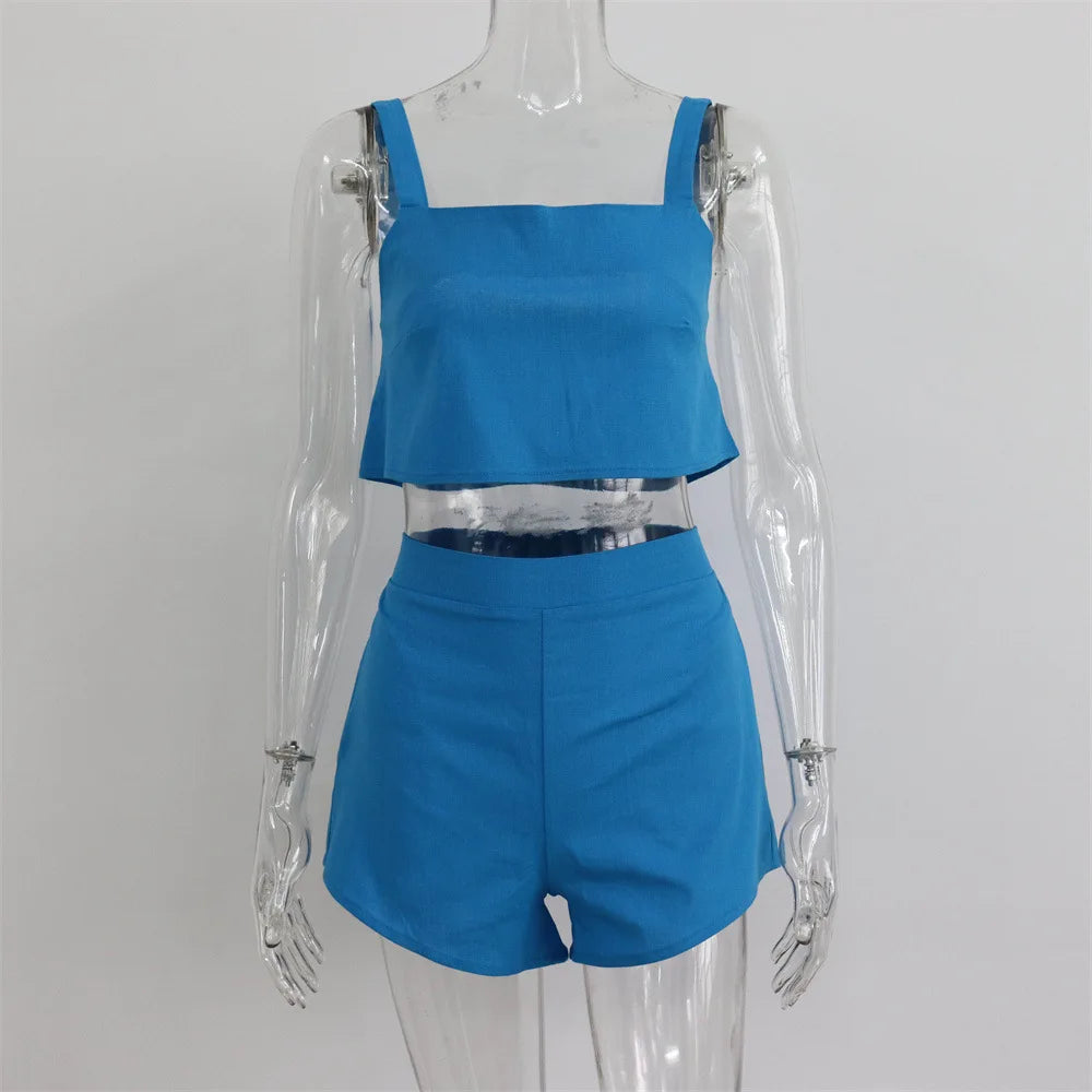 TEEK - Square Collar Tank Vest Shorts Set SET theteekdotcom blue M 