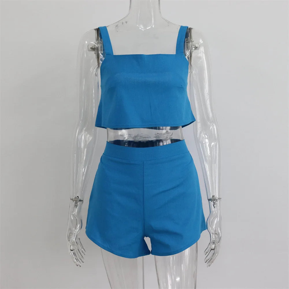 TEEK - Square Collar Tank Vest Shorts Set SET theteekdotcom blue S 