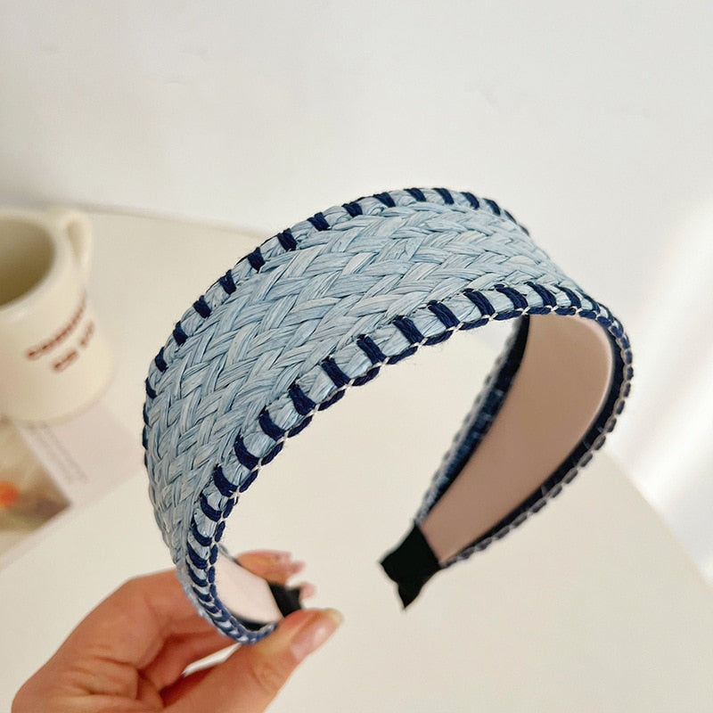 TEEK - Wide-Brimmed Straw Headbands HAIR CARE theteekdotcom A blue  