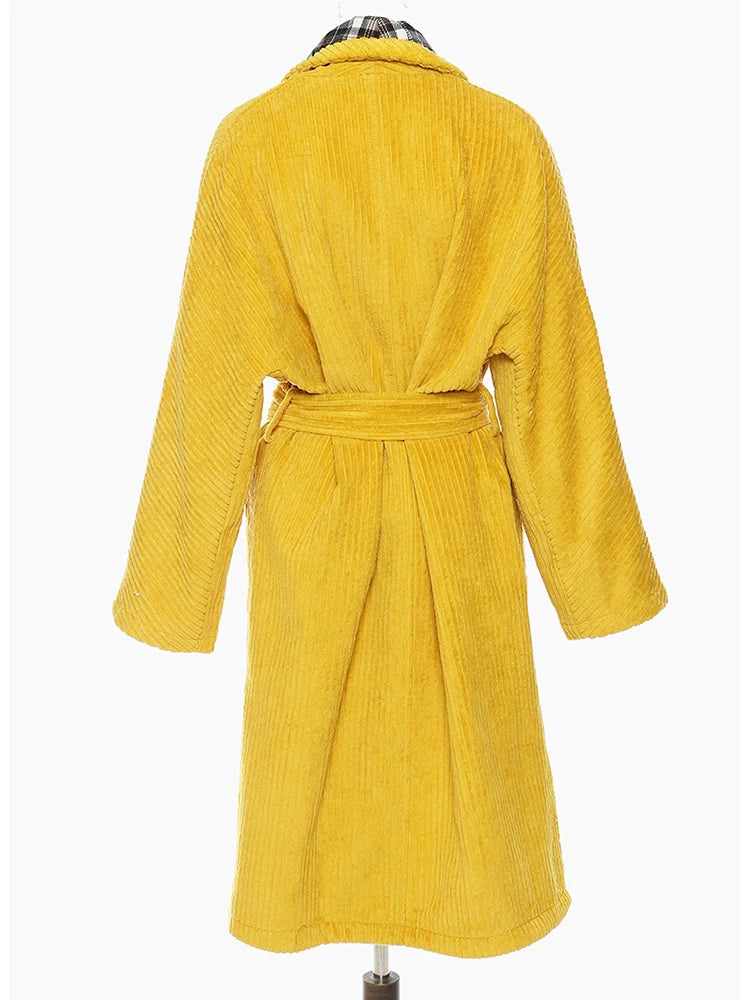 TEEK - Womens Yellow Plaid Belted Reversible Robe ROBE theteekdotcom   