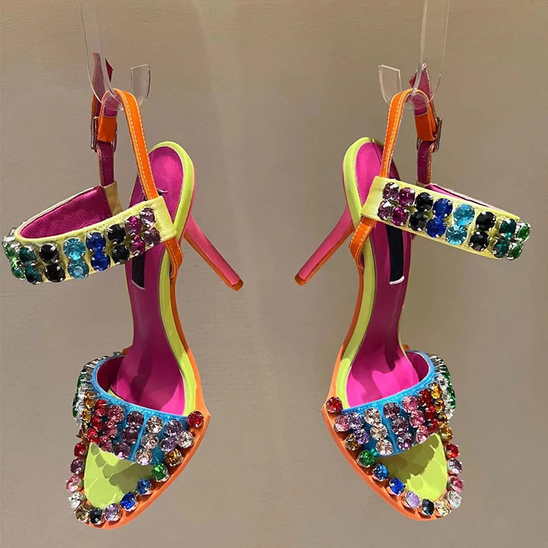 TEEK - Colorful  Crystal Rivets Buckle Sandals SHOES theteekdotcom   