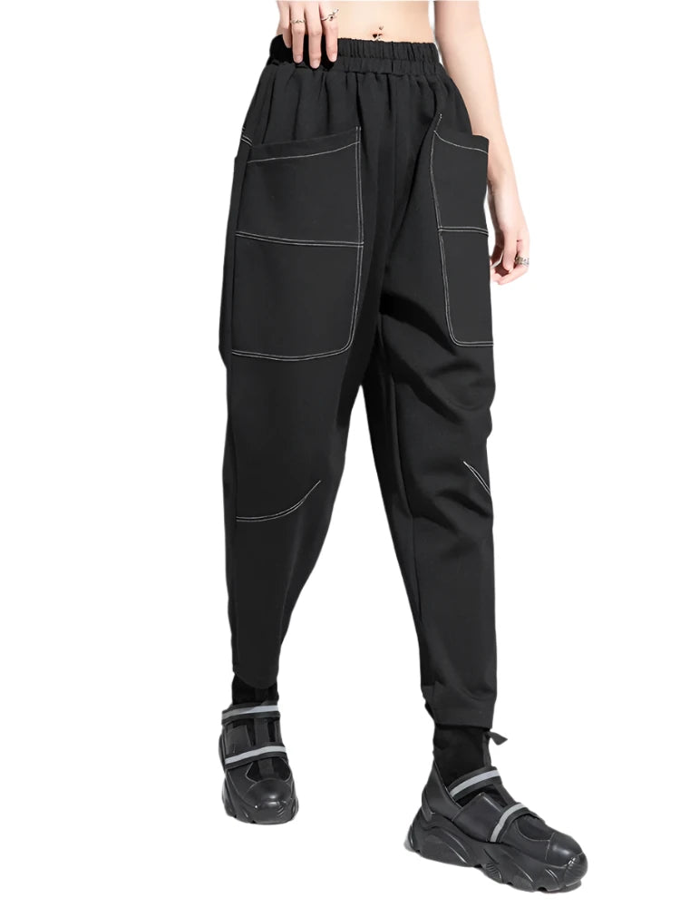 TEEK - Black Pocket Top Stitched Womens Harem Pants PANTS theteekdotcom   