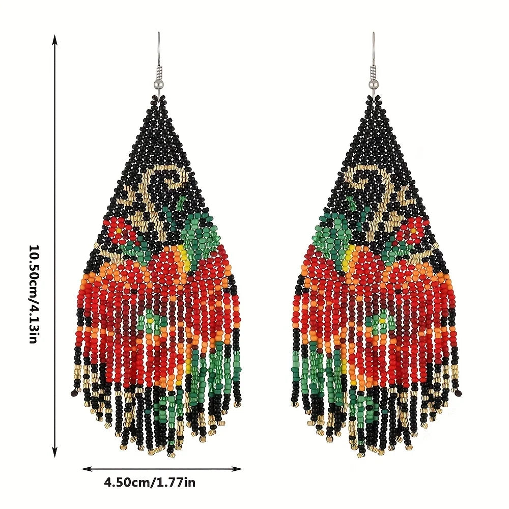 TEEK - Rose Tassels Hand-Beaded Earrings JEWELRY theteekdotcom