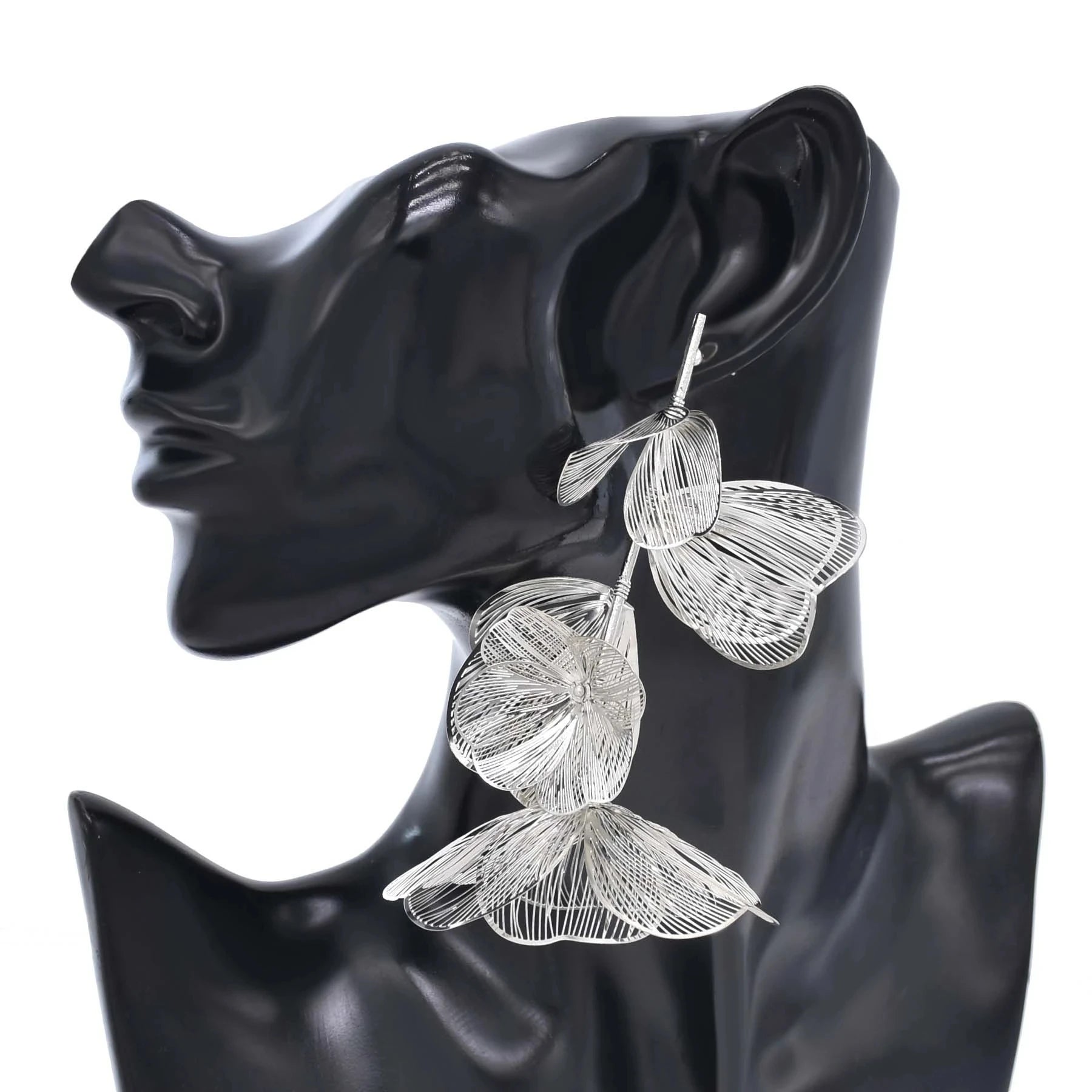 TEEK - Romantic Hollow Petal Long Earrings JEWELRY theteekdotcom SILVER  