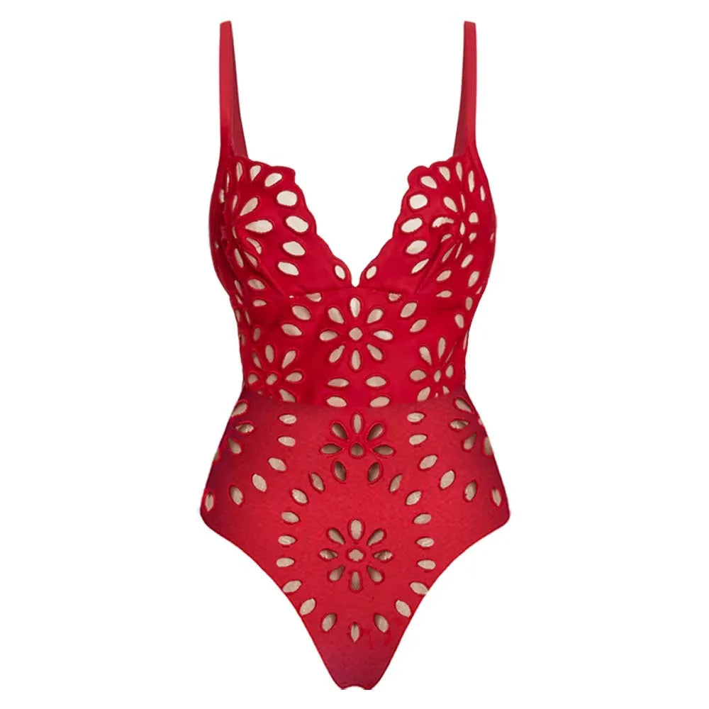 TEEK - Flower Hollow One Piece Swimsuit and Skirt