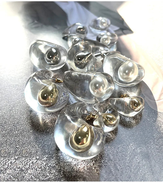 TEEK - Clear Metal Copper Ball Pearl Drop Earrings JEWELRY theteekdotcom   