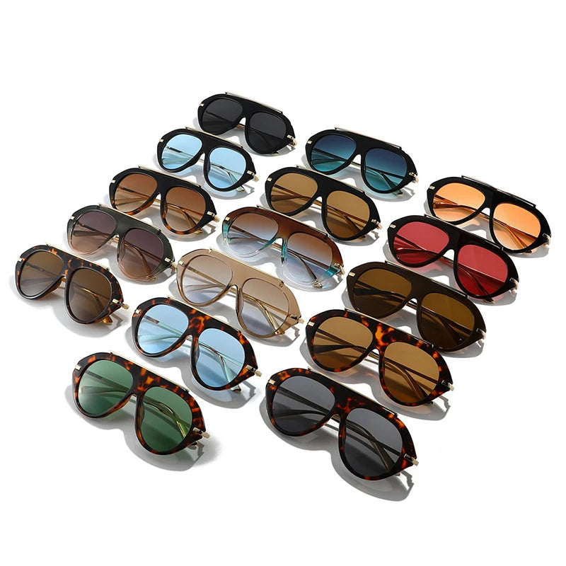 SO&EI Ins Popular Fashion Oversized Pilot Sunglasses Women Shades UV400 Retro Gradient Men Blue Green Sun Glasses TEEK