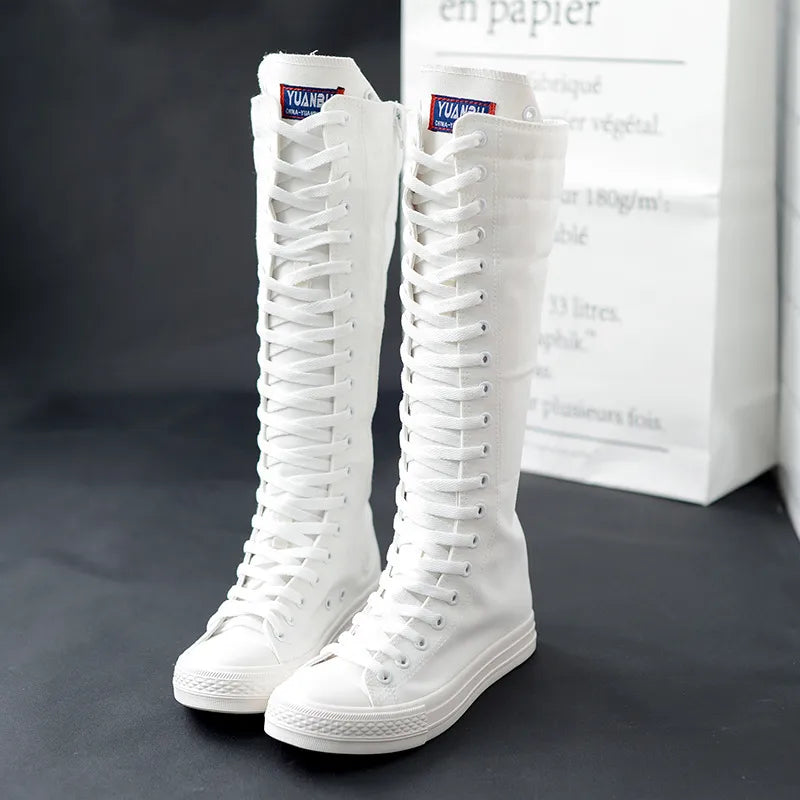 TEEK - Long Laced Canvas High Top Sneakers SHOES theteekdotcom White Tall 5.5 