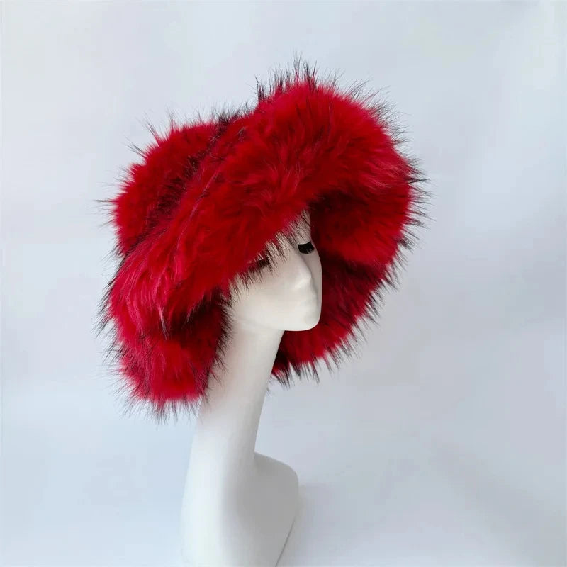 TEEK - Faux Fur Oversized Bucket Hat HAT theteekdotcom red