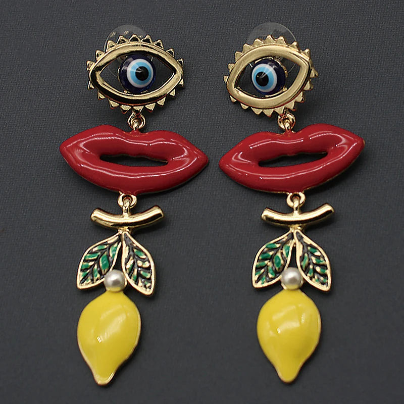 TEEK - Enchanted Eye Enamel Lemon Lipstick Earrings JEWELRY theteekdotcom Red  