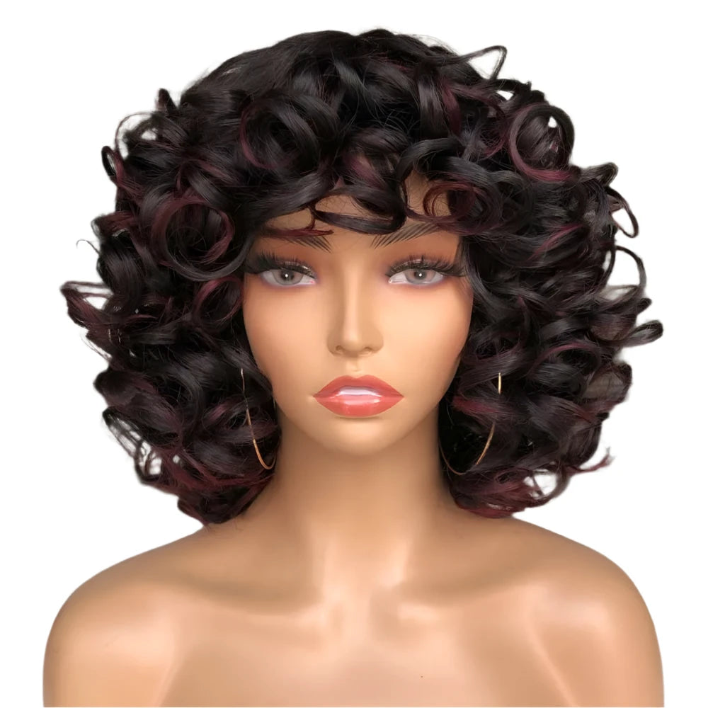 TEEK - Fluffy Short Hair Afro Bangs CurlyWig HAIR theteekdotcom 1B-110 14inches 