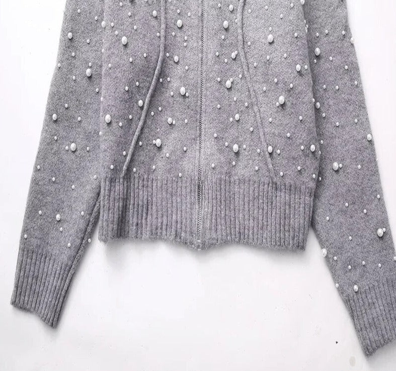 TEEK - Faux Pearl Knitted Bomber Sweater JACKET theteekdotcom   