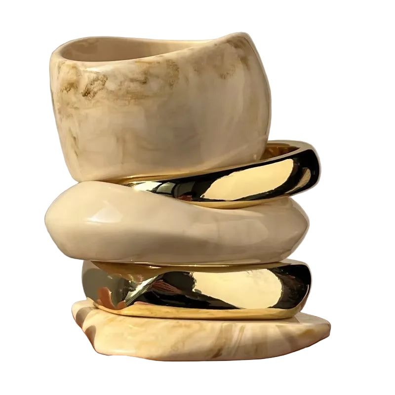 TEEK - Golden Beige Geometric Thick Oversized Bangles JEWELRY theteekdotcom