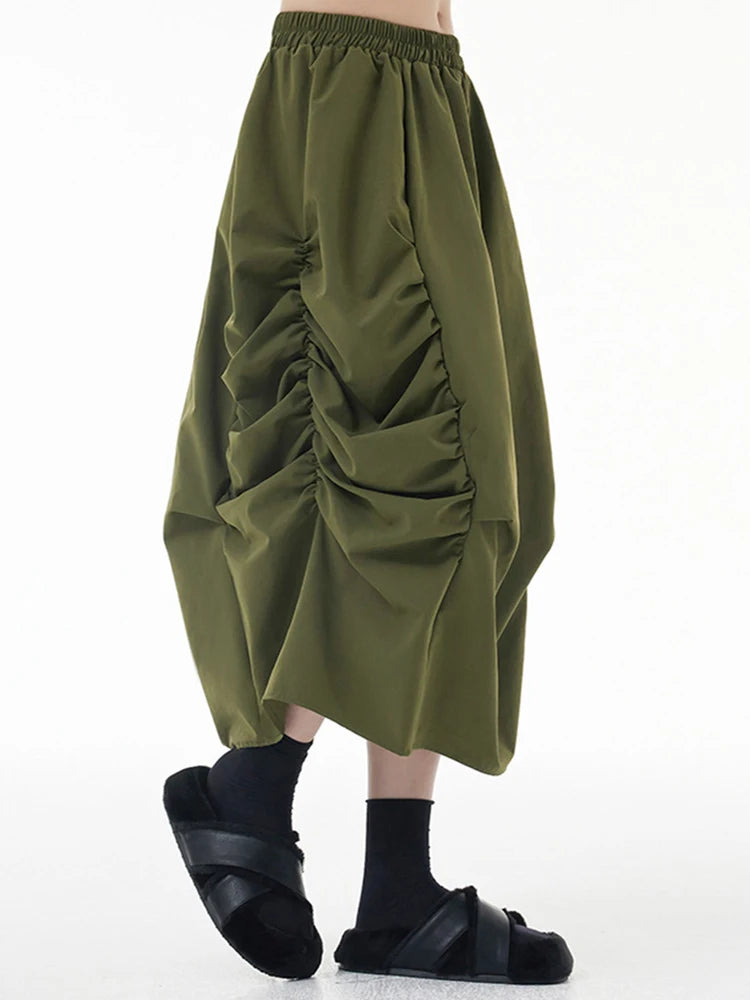 TEEK - Elastic Waist Army Green Pleated Bud Skirt SKIRT theteekdotcom   