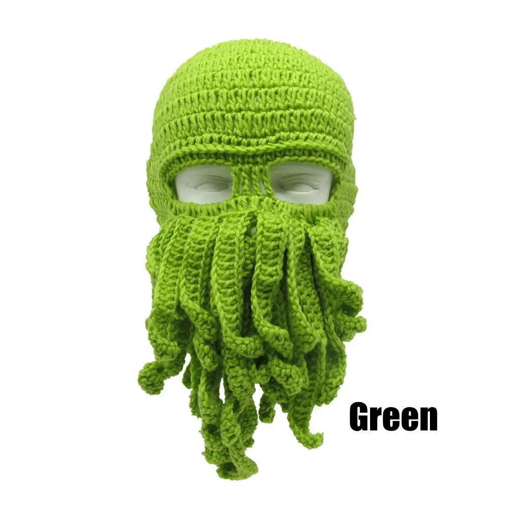 TEEK- Handmade Tentacle Crochet Bearded Beanie HAT theteekdotcom Army Green One Size 