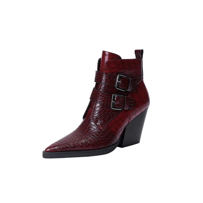 TEEK - Pointed Belt Buckle Heel Western Boots SHOES theteekdotcom wine red 5.5