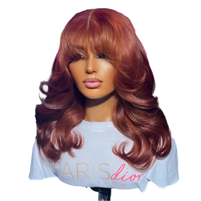 TEEK - Reddish Brown Body Wave Bangs Wig HAIR theteekdotcom Reddish Brown BW 24inches 5x5 Closure Wig180