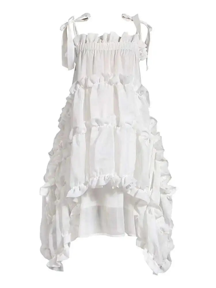 TEEK - Ruffles Spaghetti Strap Dress DRESS theteekdotcom white S