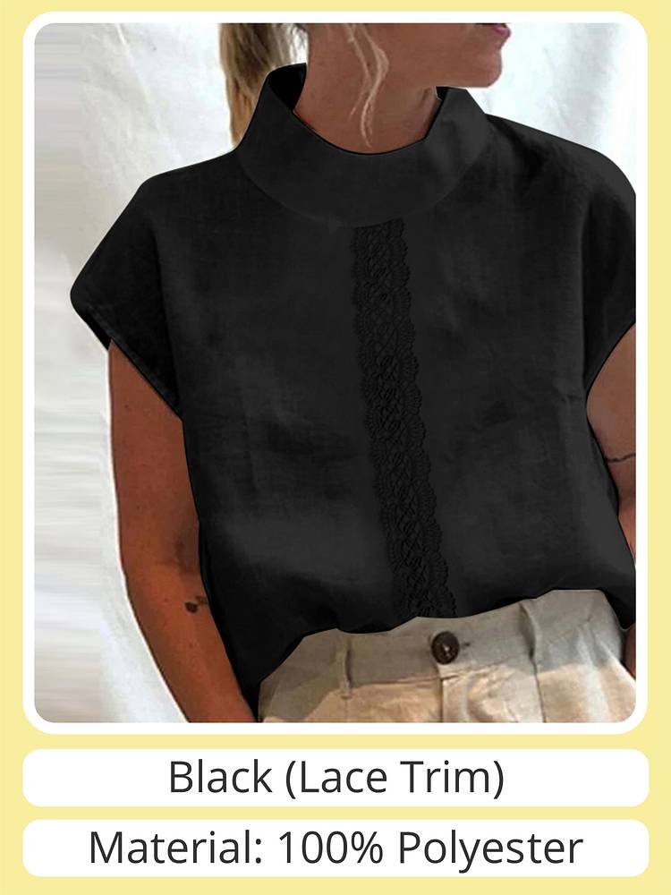 TEEK - Lightweight Button Detail Top TOPS theteekdotcom Black (Lace) S 