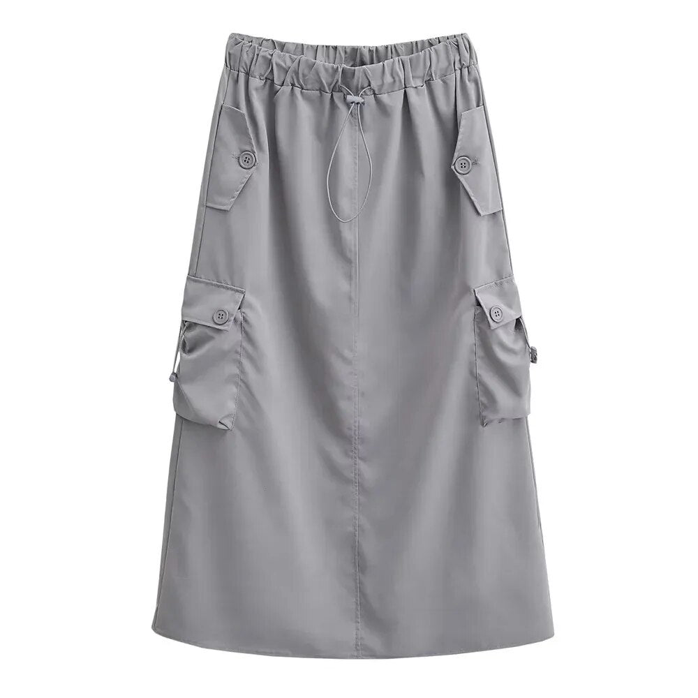 TEEK - High Waist Cargo A-Line Skirt SKIRT theteekdotcom Gray S 